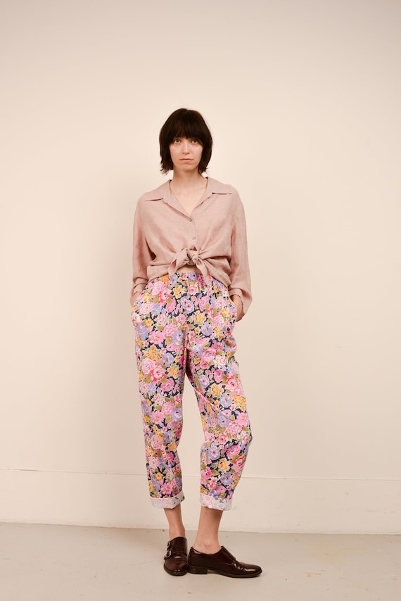Vintage Candy Color Floral Easy Pants / S