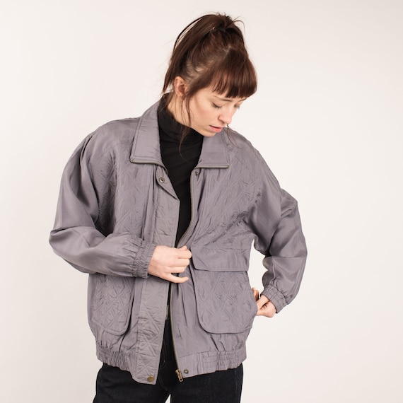 Vintage Lavender Silk Bomber Jacket / S/M