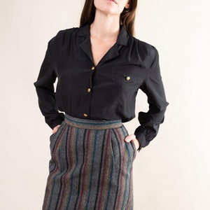 Amazing Vintage Tweed Striped Cropped Mini Skirt Button & Zipper Closure, Raw Hem Cristina's Grey/Green/Yellow/Black Striped, Fits XS image 6