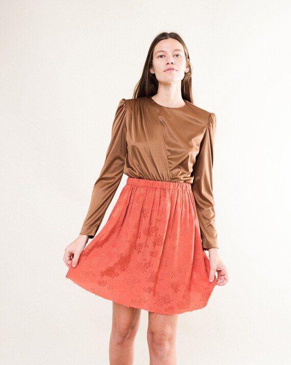 Vintage Rust Floral Skirt / S/M