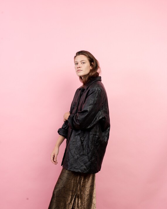 Vintage Oversized Quilted Leather Jacket / S/M
