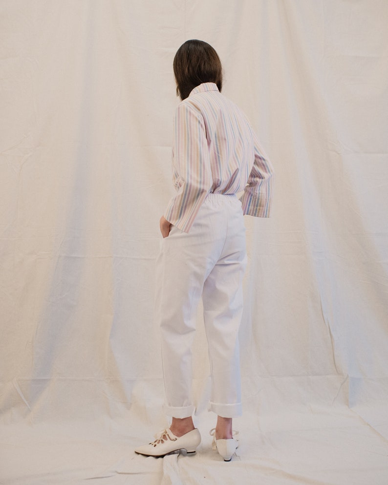 Vintage White Utilitarian Pants Elastic Waist, High Rise Side Pockets, Front Stitched Crease Red Kap Label, Size XS, Cascade Uniform image 2