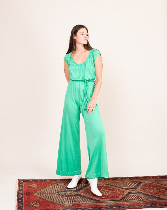Vintage 70s Bright Mint Green Jumpsuit / S/M