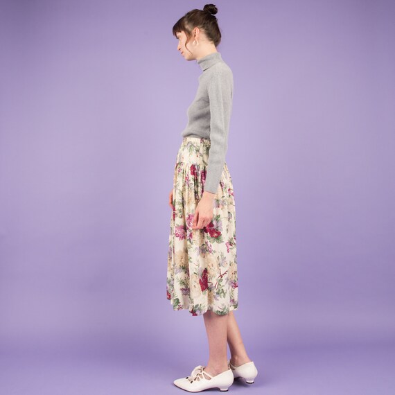 Vintage Creme Floral Peasant Skirt - Elastic Wais… - image 2