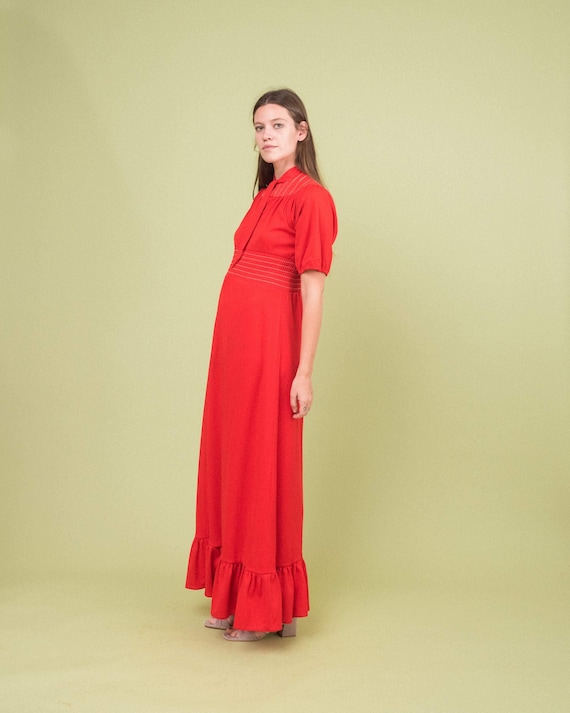 Beautiful Vintage Red 70s House Maxi Smock Dress … - image 8