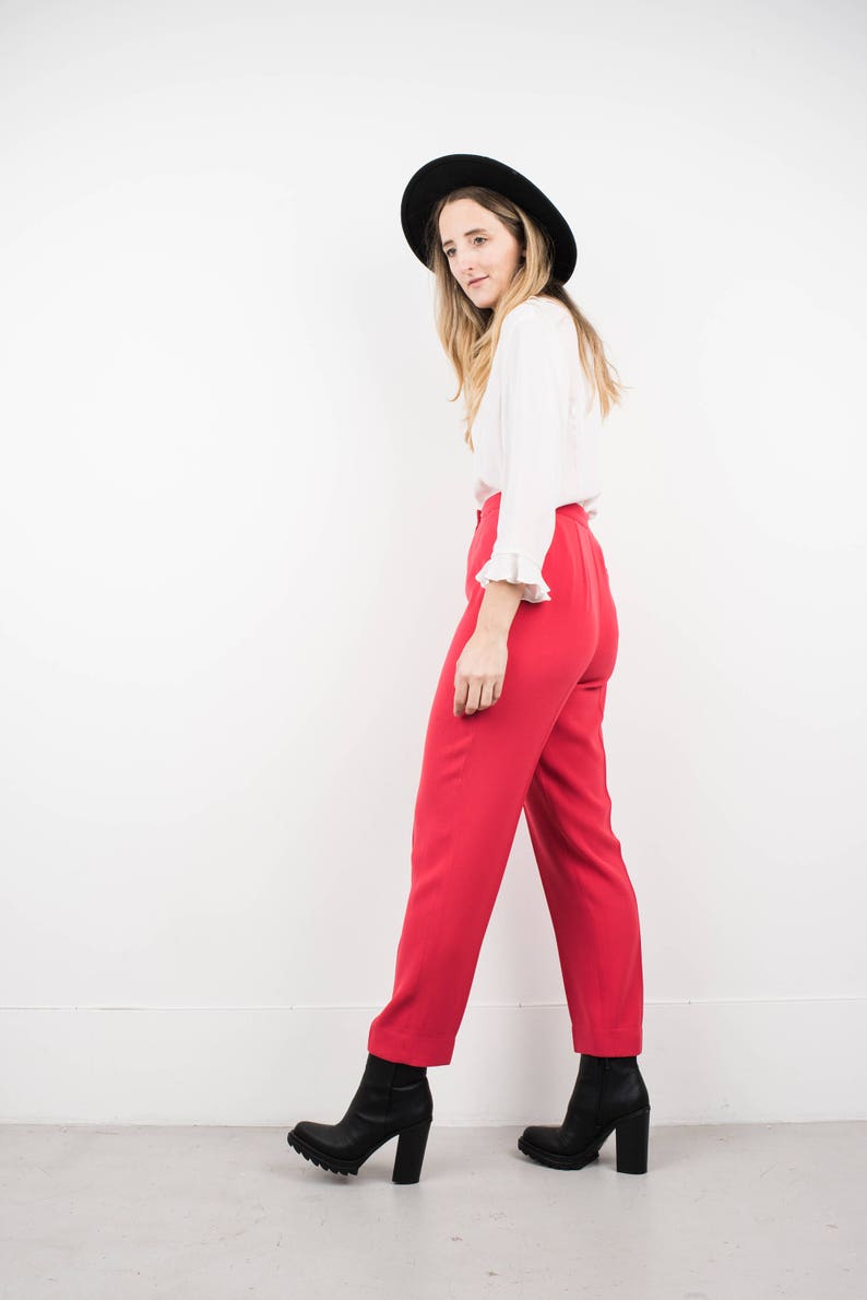 AMAZING Vintage Coral High Waist Trousers / S / hipster pants festival trousers boyfriend red pink tapered pants image 3