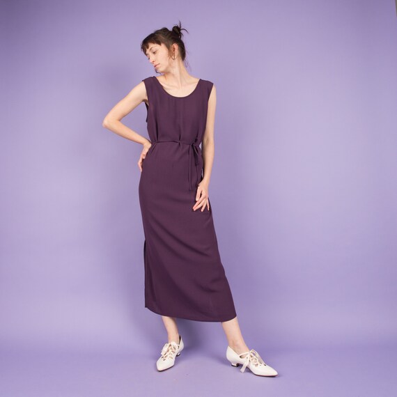 Vintage Lilac Crinkle Maxi Dress / S