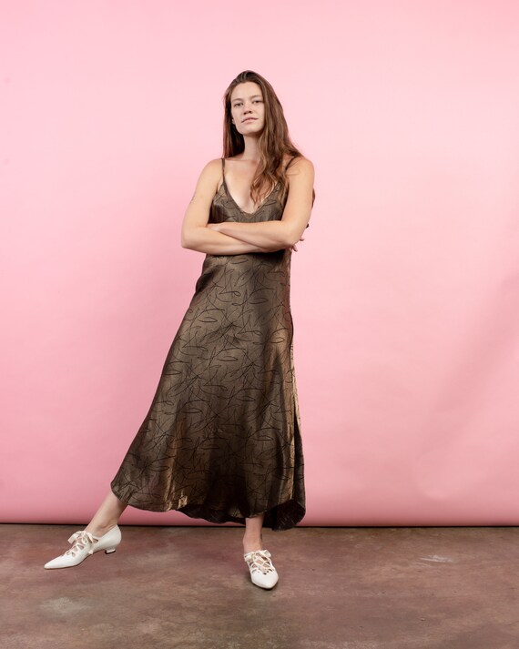 Vintage Oversized Gold + Black Abstract Slip Maxi
