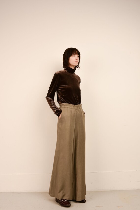 Vintage Olive Wide Leg Linen Easy Pants / S