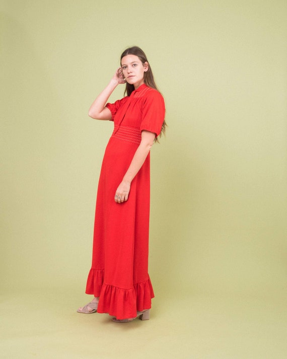 Beautiful Vintage Red 70s House Maxi Smock Dress … - image 2