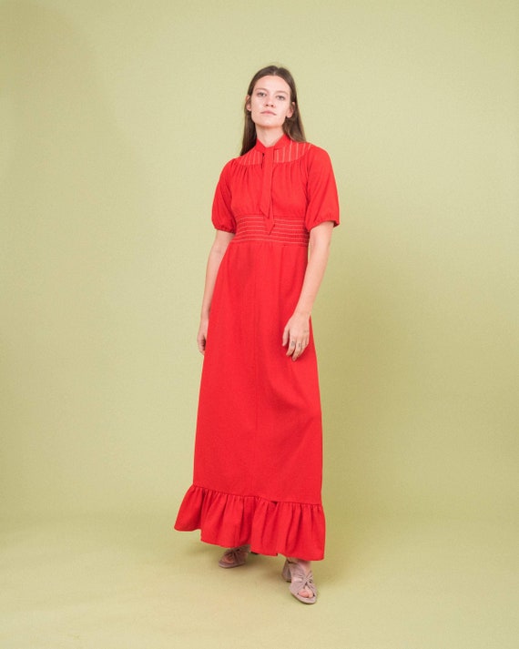 Beautiful Vintage Red 70s House Maxi Smock Dress … - image 5