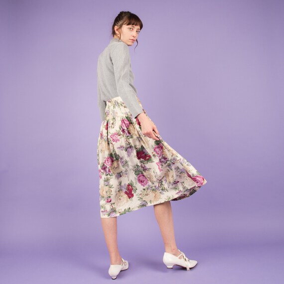 Vintage Creme Floral Peasant Skirt - Elastic Wais… - image 3