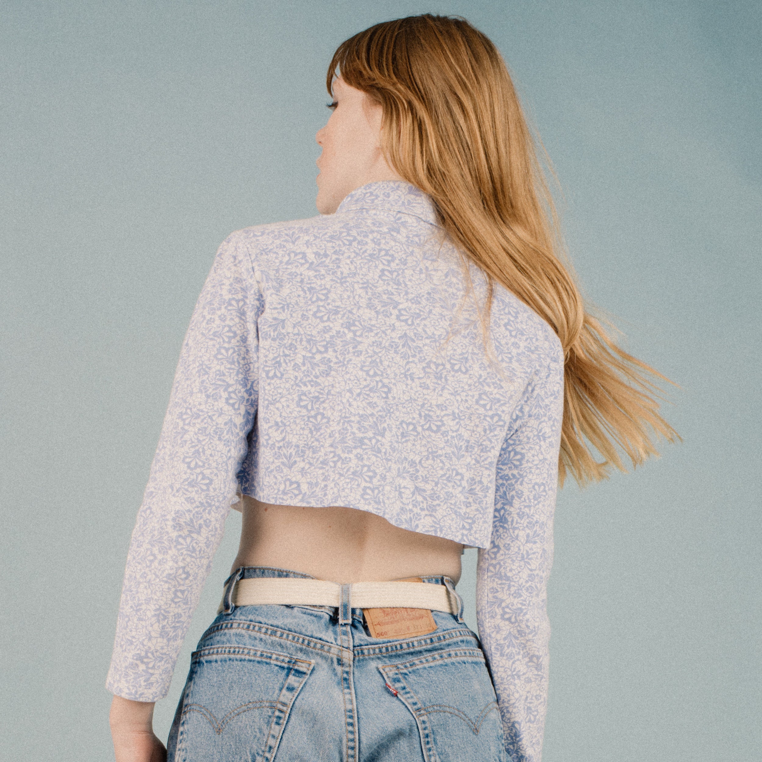 white floral turtleneck