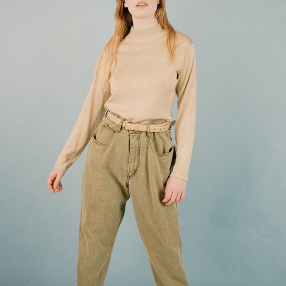 Vintage Gold Metallic Knit Mock Turtleneck Sweater