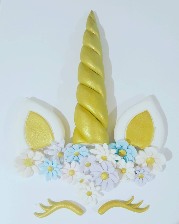 unicorn horn eyes ears and flowers fondant cake topper set etsy singapore