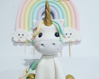 Unicorn and rainbow fondant cake topper set