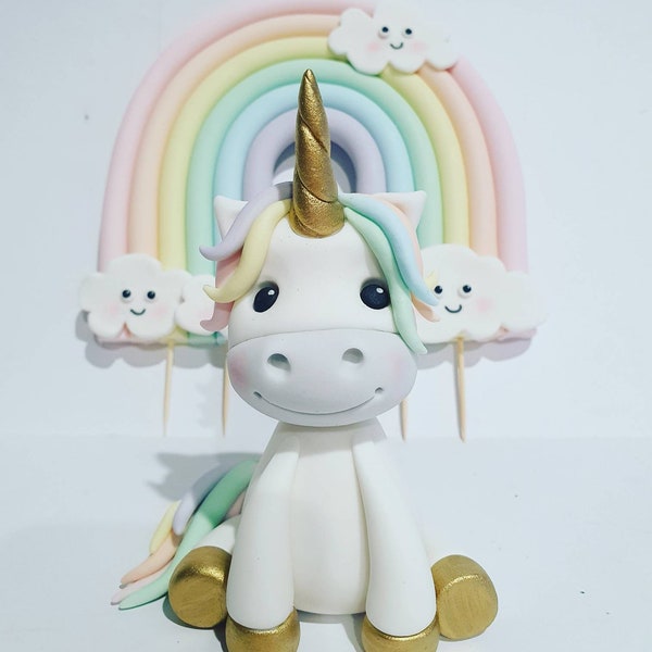 Unicorn and rainbow fondant cake topper set