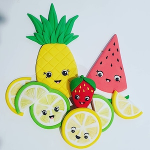 Tropical tutti frutti fondant cake topper set