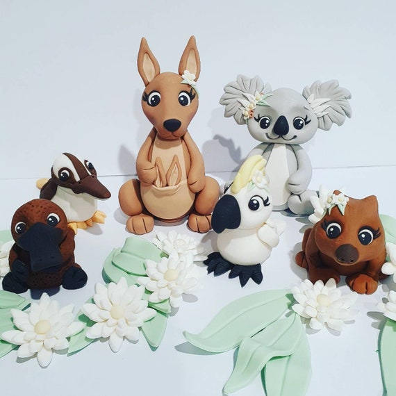 Australian Animal Fondant Cake Topper Set Koala Wombat Etsy Australia