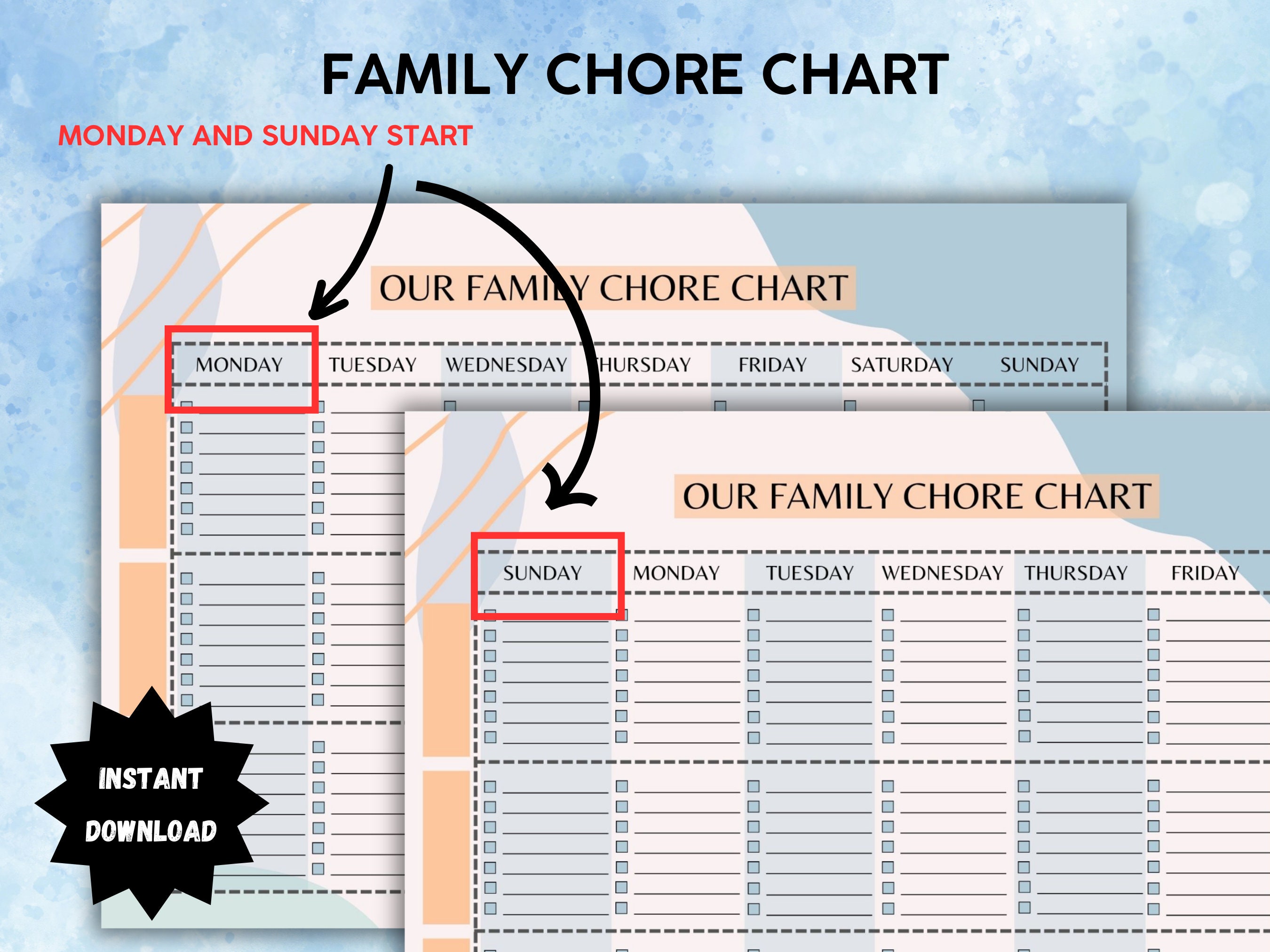 Family Chore Chart Template Printable Family Planner Weekly Chore Chart ...
