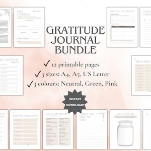 Diario de gratitud digital / Paquete de diario de gratitud imprimible / Diario de atención plena / Plantilla de gratitud descargable / Hoja de trabajo de gratitud