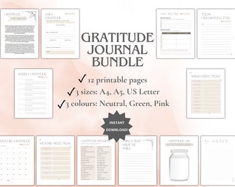 Digital Gratitude Journal | Printable Gratitude Journal Bundle | Mindfulness Journal | Downloadable Gratitude Template | Gratitude Worksheet