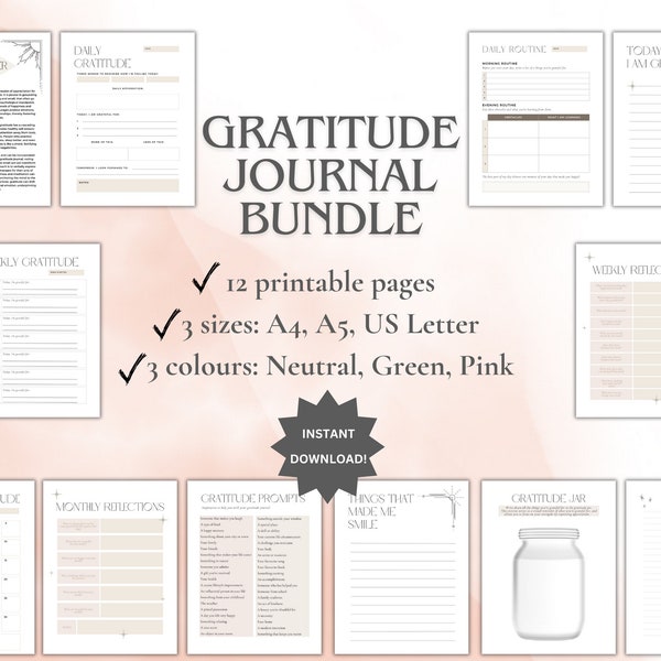 Digital Gratitude Journal | Printable Gratitude Journal Bundle | Mindfulness Journal | Downloadable Gratitude Template | Gratitude Worksheet