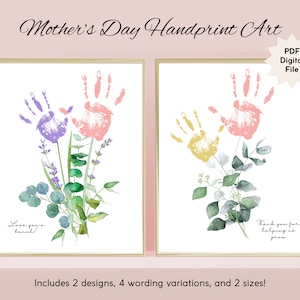 Arte de huellas de manos del Día de la Madre / Regalo imprimible / Artesanía de huellas de manos de bricolaje para niños / Recuerdo de niños pequeños y bebés / Regalo para mamá, abuela o niñera
