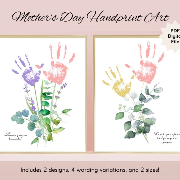 Mother's Day Handprint Art | Printable Gift | DIY Handprint Craft for Kids | Toddler and Baby Keepsake | Present for Mom, Grandma or Nanny