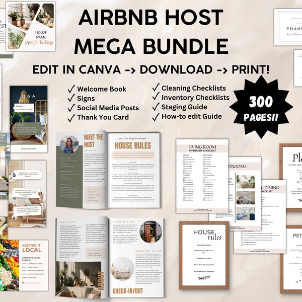 AirBnB Host Bundle | Rental Home Bundle | AirBnB Templates | Welcome Book | AirBnB Signs | VRBO | Editable | Vacation Home Guide | Modern