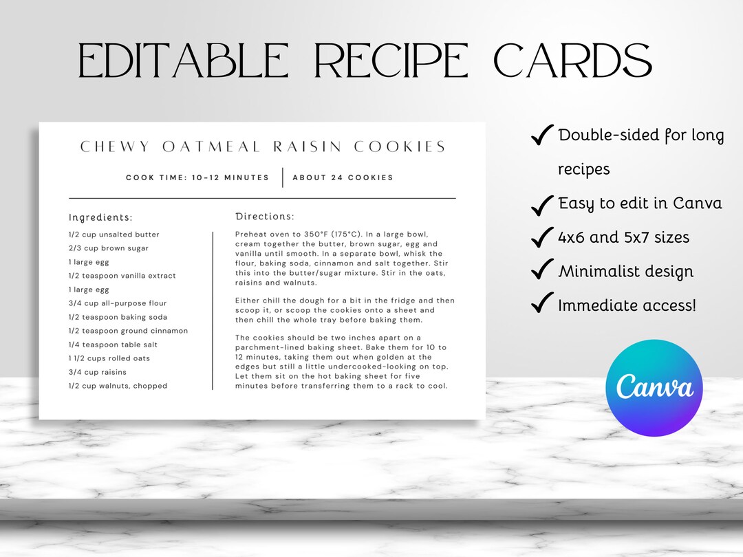 Editable Recipe Card Recipe Card Template DIY Recipe Card - Etsy