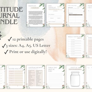 Digital Gratitude Journal, Printable Gratitude Journal Bundle, Mindfulness Journal, Gratitude Templates, Gratitude Journal, Gratitude Bundle