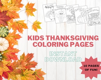 16 Hojas para colorear de Acción de Gracias para niños / Páginas para colorear de otoño / Actividad de Acción de Gracias para niños / Páginas para colorear de Acción de Gracias