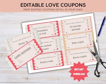 Printable Love Coupon Book for Him &amp; Her , Editable Canva Template ...