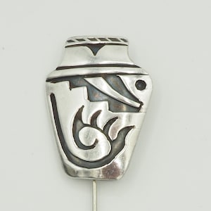 Vintage Hopi Pottery Sterling Silver Overlay Tie Bar Pin by Allen Pooyama