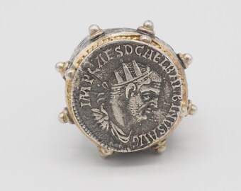 Antiker römischer Münzring aus Bronze, Größe 7,5
