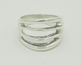 Zeitgenössischer Moderner offener Industrie Gitter Unisex Ring aus Sterlingsilber Größe 8,5
