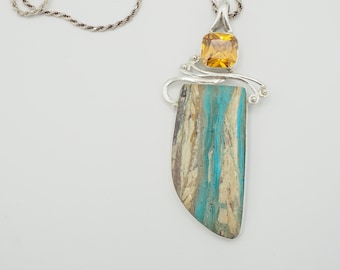 Artisan Sterling Silver Calsilica & CZ Crystal Pendant Necklace