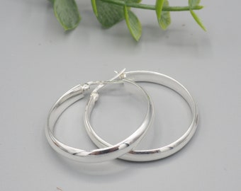 U.S vintage シルバー925 middle hoop ピアス Vintage Minimalist Modern High Shine Sterling Silver C Hoops
