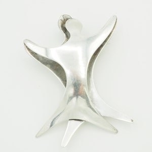 Vintage Taxco Sterling Silver Dancing Couple Pin: Modernist Figural Brooch