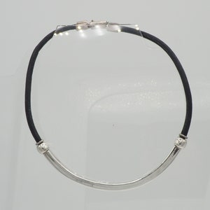 Vintage Brutalist Sterling Silver Bar Necklace: Taxco Leather Choker