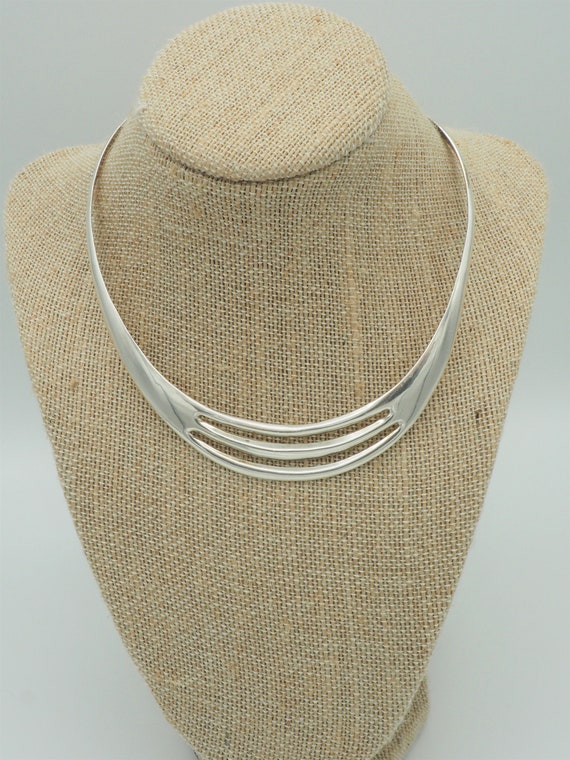 Elegant Vintage Handmade Sterling Silver Modernist Open Work Collar Collier  Open Cuff Necklace Mexico 