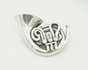Vintage Miniatur Sterling Silber Waldhorn Pin: Musiker Geschenk