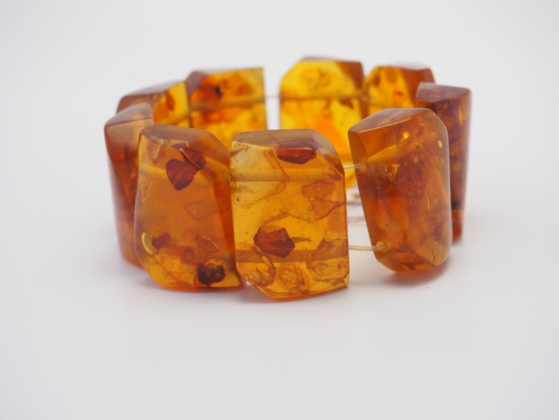 Amazing vintage handmade genuine honey cognac Baltic Amber panel stretchy bracelet