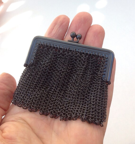 Antique FB/France Real Gun Metal Mesh coin purse … - image 3