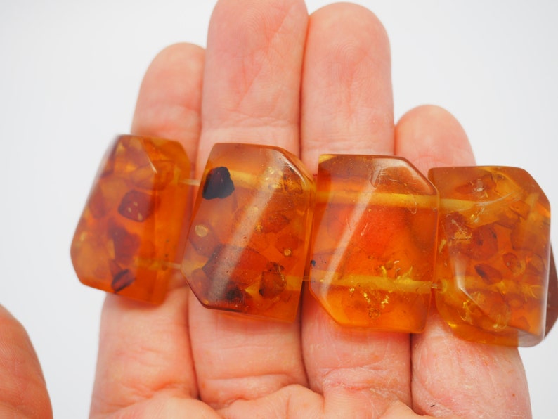 Amazing vintage handmade genuine honey cognac Baltic Amber panel stretchy bracelet
