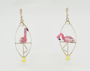 Einzigartige Flamingo Ohrringe: 925 Silber, Lampwork Glas & Perlenanhänger