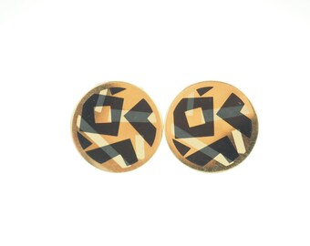 Lustige Vintage 1980 Abstrakte moderne runde minimalistische schwarze Gold Ohrstecker Ohrringe