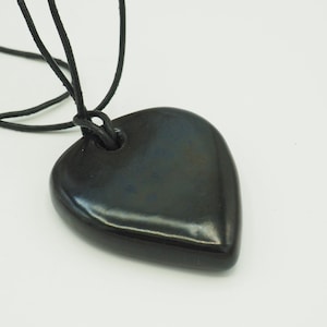 Vintage Handmade Bold black ceramic heart pendant Goth Punk necklace, Black & White jewelry