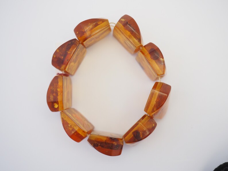 Amazing vintage handmade genuine honey cognac Baltic Amber panel stretchy bracelet